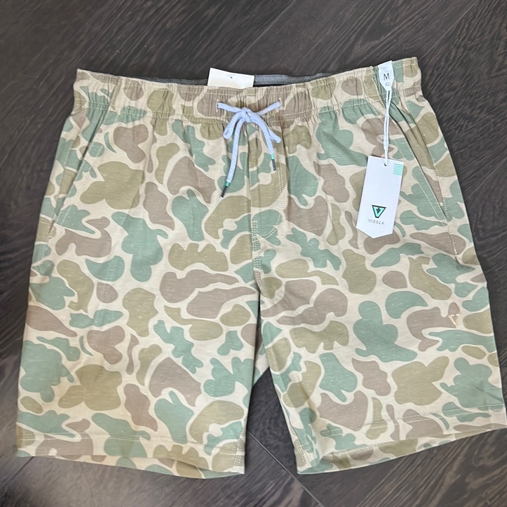 VISSLA Camo Green and Tan Hybrid Shorts